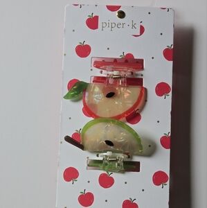 Piper K/Set of‎ Two Apple Hair Clips/One Red and One Green Apple Slice